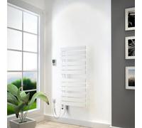 Radiador para baño HSK Yenga para funcionamiento totalmente eléctrico, 600 W, tamaño: 60,0 x 118,6 cm, elemento calefactor plateado, Elemento calefactor a la izquierda, abriendo los tubos a la derecha