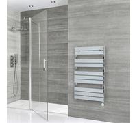 Radiador Toallero de Diseño Eléctrico Cromado con Panel Plano 1000mm x 600mm - con Elemento Termostático - Sin Cubre Cables - Lustro