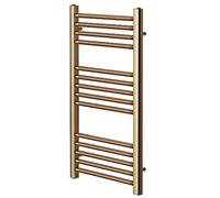 Radiador Toallero Eléctrico de Acero Inoxidable, Acabado Pulido Espejo, Serie Siena, Montaje en Pared, H800mm x L400mm, Latón Cepillado