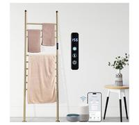 Radiador Toallero Eléctrico Oro Cepillado Calientatoallas Escalera De Toallas Independiente 110W Calentador De Toallas WiFi Inteligente con Temporizador 45-70°C, 160X45CM Secador De Toallas (Negro)