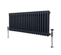 Radiador Tradicional Horizontal de 2 columnas 300mm x 1012mm | Gris Antracita Mate | Acero | Montado en pared | Kit de fijación y soportes + Cepillo de limpieza GRATIS | Calefacción estufa calefactor