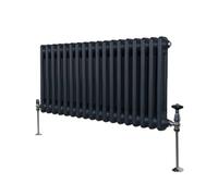 Radiador Tradicional Horizontal de 2 columnas 300mm x 832mm | Gris Antracita Mate | Acero | Montado en pared | Kit de fijación y soportes + Cepillo de limpieza GRATIS | Calefacción estufa calefactor