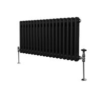 Radiador Tradicional Horizontal de 2 columnas 300mm x 832mm | Negro Mate | Acero | Montado en pared | Kit de fijación y soportes + Cepillo de limpieza GRATIS | Calefacción estufa calefactor