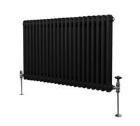 Radiador Tradicional Horizontal de 2 columnas 600mm x 1012mm | Negro Mate | Acero | Montado en pared | Kit de fijación y soportes + Cepillo de limpieza GRATIS | Calefacción estufa calefactor