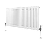 Radiador Tradicional Horizontal de 2 columnas 600mm x 1192mm | Blanco | Acero | Montado en pared | Kit de fijación y soportes + Cepillo de limpieza GRATIS | Calefacción estufa calefactor