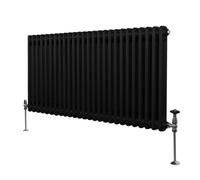 Radiador Tradicional Horizontal de 2 columnas 600mm x 1192mm | Negro Mate | Acero | Montado en pared | Kit de fijación y soportes + Cepillo de limpieza GRATIS | Calefacción estufa calefactor