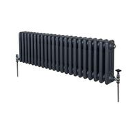 Radiador Tradicional Horizontal de 3 Columnas 300mm x 1012mm | Gris Antracita | Acero | Montado en pared | Kit de fijación y soportes + Cepillo de limpieza GRATIS | Calefacción estufa calefactor