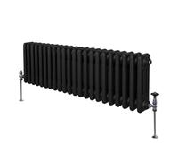Radiador Tradicional Horizontal de 3 Columnas 300mm x 1012mm | Negro | Acero | Montado en pared | Kit de fijación y soportes + Cepillo de limpieza GRATIS | Calefacción estufa calefactor