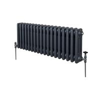 Radiador Tradicional Horizontal de 3 Columnas 300mm x 832mm | Gris Antracita Mate | Acero | Montado en pared | Kit de fijación y soportes + Cepillo de limpieza GRATIS | Calefacción estufa calefactor