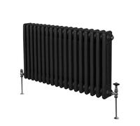 Radiador Tradicional Horizontal de 3 Columnas 600mm x 832mm | Negro Mate | Acero | Montado en pared | Kit de fijación y soportes + Cepillo de limpieza GRATIS | Calefacción estufa calefactor