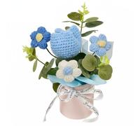 RadianceBiz Ramo de Tulipanes Tejidos Croché Flores Artificiales Prearmado Artesanía Cuidadosa sin Necesidad de Agua Adecuado para Regalo Mesa Auxiliar Sala de, Balde Tulipán Chubby Azul