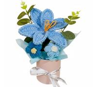 RadianceBiz Ramo de Tulipanes Tejidos Croché Flores Artificiales Prearmado Artesanía Cuidadosa sin Necesidad de Agua Adecuado para Regalo Mesa Auxiliar Sala de, Portaplumas Tulipán Azul