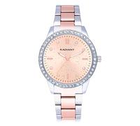 Radiant - Colección Universe - Reloj analógico de Cuarzo. Reloj de Pulsera para Mujer. Reloj de Brazalete Plateado con Esfera de Oro Rosa, Correa bitono y pedrería Rosa en el Bisel. 3ATM. 38mm.