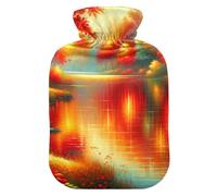 Radiant Autumn Lake Red - Botellas de agua caliente con cubierta suave, calentador de pies y manos, bolsa de agua caliente para compresas frías y calientes, 1 litro