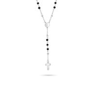Radiant - Cadena Iconclast Colgante de Acero Bañado en Plata y Abalorios Negros, Estilo Rosario, Talla Unica, Ajustable con Cierre Seguro Extensible, Joyas para Hombre con Forma de Cruz