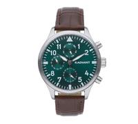 Radiant - Colección Caiman - Analógico. Pulsera para Hombre. Brazalete con Esfera Verde y Correa Marrón de Cuero. Tamaño 43mm. 5ATM.
