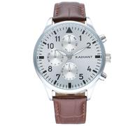 Radiant - Colección Caiman - Reloj analógico. Reloj de Pulsera para Hombre. Reloj de Pulsera con Esfera Plateada y Correa marrón de Piel sintética. Tamaño 43 mm. 5 ATM., marrón, Clásico