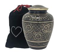 Radiant Elite - Urna de cremación de metal para adultos, grabada a mano, con detalles grabados a mano, vida momentánea, elegante urna negra y dorada