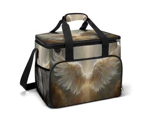 Radiant Guardian Angel Wings with Golden Light Camping Cooler Bag Insulated Beach Coolers Portable Leakproof Bags with Shoulder Strap