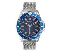 Radiant - Reloj Analógico de Cuarzo para Hombre, Acero Inoxidable, Caja de 42 mm, Malla de Acero, Cierre de Broche o a Presión, Pila Incluida, Color Azul y Plateado, 5 ATM