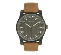 Radiant - Reloj Analógico de Cuarzo para Hombre, Acero Inoxidable, Caja de 43 mm, Correa de Cuero Marrón, Hebilla Normal, Pila Incluida, Color Negro, 5 ATM