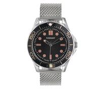 Radiant - Reloj Analógico de Cuarzo para Hombre, Caja Redondo de 42,00 mm Negro, Esfera Negro, Brazalete de Acero Plateado/Gris con Cierre Cierre de Broche o a presión, Resistente al Agua 5 ATM