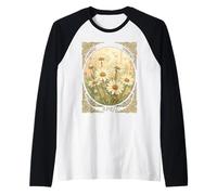 Radiante April Daisy Motif Art Nouveau Ilustración Camiseta Manga Raglan