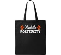 Radiate Positivity - Bolsa de algodón ecológico natural con gráfico naranja, color negro, Black, Talla única