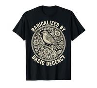 Radicalized by Basic Decency Folk Art Emblem Apparel Camiseta