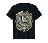 Radicalized by Basic Decency Folk Art Emblem Apparel Camiseta