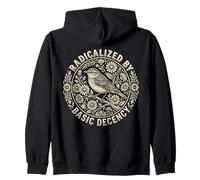 Radicalized by Basic Decency Folk Art Emblem Apparel Sudadera con Capucha