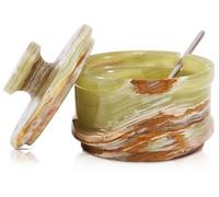 Radicaln Bodega de sal de mármol con tapa, 8,9 cm, caja de sal verde, recipiente para especias y tarros de especias, soporte para sal de roca para mostrador, tarro de especias