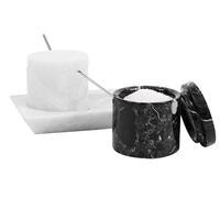 Radicaln Bodega de sal de mármol con tapa y bandeja de 3 pulgadas, juego de 2 recipientes de almacenamiento de condimentos para artículos esenciales de cocina