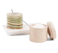 Radicaln Bodega de sal de mármol con tapa y bandeja de 3 pulgadas, Verona y verde, juego de 2 tarros de condimentos para almacenamiento de cocina, azucarero ideal y salero para encimera
