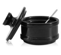 Radicaln Bodega de sal de mármol con tapa y cuchara de 3.5 pulgadas, hecha a mano, color negro, hecha a mano, para almacenamiento de cocina, recipiente de azúcar, caja de sal y sal marina escamosa