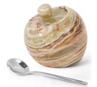 Radicaln Caramelo de sal de mármol con forma de manzana y cuchara de 7,6 cm, ónix verde, hecho a mano, recipiente para sal de cocina, moderno salero con tapa, caja de sal con tapa y tarro de especias