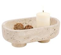 Radicaln Cuenco ovalado de mármol con soporte, travertino de 10 pulgadas, hecho a mano, para encimera de cocina, plato de caramelos, soporte de frutas y cuenco decorativo para decoración del hogar