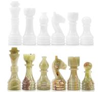 Radicaln Figuras de ajedrez de mármol de 3.5 pulgadas, piezas de ajedrez hechas a mano de mármol blanco y verde para figuras de juego de mesa y juego de viaje de mesa para adultos