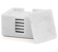 Radicaln - Juego de 6 Posavasos de mármol Blanco Hechos a Mano, Cuadrados de 8,9 cm para Bebidas, Elegante Juego de Posavasos con Soporte para mesas de Comedor y de Centro