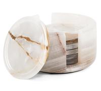 Radicaln Juego de 6 Posavasos Redondos de mármol ónix Blanco 8,9 cm, con Soporte; Posavasos Decorativos para la Mesa del Comedor o la Mesa de Centro