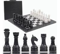 Radicaln Juego de ajedrez de mármol con caja de almacenamiento de 15 pulgadas, juego de mesa clásico hecho a mano en blanco y negro para la familia, tablero de ajedrez de mármol ideal y piezas para