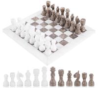 Radicaln Juego de ajedrez de mármol de 12 pulgadas, blanco y gris, juego de mesa de lujo hecho a mano para adultos, tablero de ajedrez de piedra clásico y piezas, regalo de noche de juego familiar