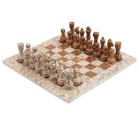 RADICALn Juego de juegos de mesa de ajedrez de 15 pulgadas de coral fósil y marrón oscuro ponderado hecho a mano, juego de ajedrez de estilo clásico Staunton para decoración del hogar