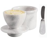 Radicaln Mantequera de mármol con cuchillo de 4.25 pulgadas, color blanco, hecha a mano, para mostrador con agua, mantequillera con tapa, contenedor de mantequilla para almacenamiento de mantequilla