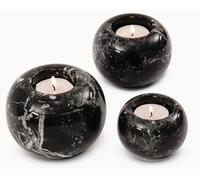 Radicaln Portavelas de mármol de 4 pulgadas, color negro, hecho a mano, juego de 3 mini portavelas para decoración romántica de mesa de boda, ideal para baño, dormitorio y cocina