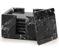 Radicaln Posavasos de mármol para bebidas, cuadrados negros, de 3.5 pulgadas, hechos a mano, para mesa de café y mesa de bar, posavasos con soporte, decoración de sala de estar, juego de 6 posavasos