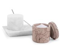 Radicaln Salero de mármol con tapa y bandeja de 7,6 cm, blanco y marinara, hecho a mano, Juego de 2 tarros para condimentos, ideal para la cocina, azucarero y salero de mesa