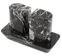 Radicaln Saleros y pimenteros de mármol - Juego de especias de piedra negra hecha a mano de 2.5 pulgadas para mesa de cocina, soporte de sal rosa Saleros, decoración de cocina de granja, artículos