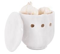Radicaln Soporte de ajo de mármol blanco de 5 pulgadas hecho a mano para almacenamiento de encimera, almacenamiento de ajos, terracota, soporte de ajo para mostrador