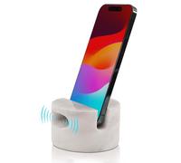 Radicaln Soporte de teléfono de mármol de 3.5 pulgadas, color blanco, hecho a mano, con altavoz para teléfono celular, soporte para teléfono y escritorio de oficina, soporte para teléfono celular